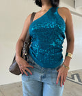 One Shoulder Turquoise Top